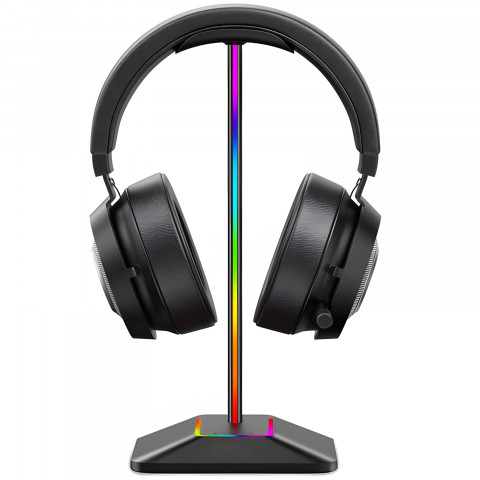 
Žaidimų stalo stovas ausinėms su USB šakotuvu, RGB LED foniniu apšvietimu

