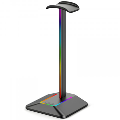 
Žaidimų stalo stovas ausinėms su USB šakotuvu, RGB LED foniniu apšvietimu
