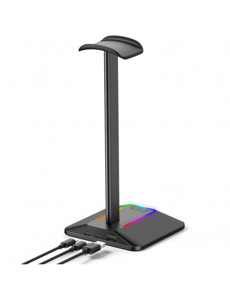 
Žaidimų stalo stovas ausinėms su USB šakotuvu, RGB LED foniniu apšvietimu
