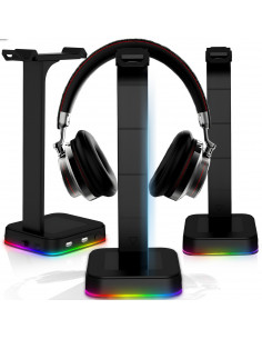 
Žaidimų stalo stovas ausinėms su USB šakotuvu ir RGB LED apšvietimu
