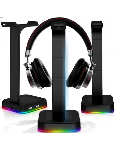 
Žaidimų stalo stovas ausinėms su USB šakotuvu ir RGB LED apšvietimu
