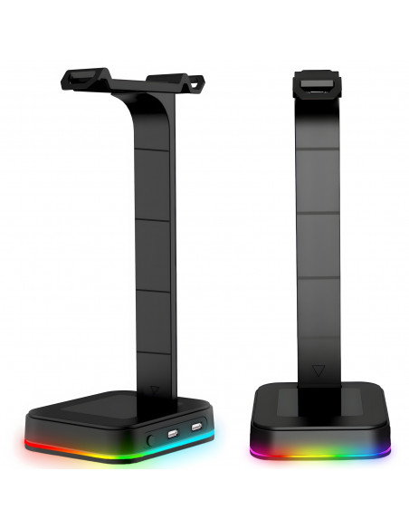 
Žaidimų stalo stovas ausinėms su USB šakotuvu ir RGB LED apšvietimu
