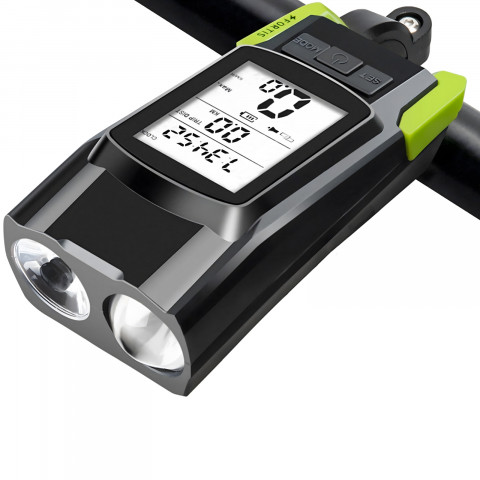 
Priekinis ir galinis dviračio žibintas su skaitikliu, skambučiu ir vožtuvais, maitinamas baterijomis
