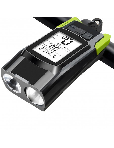 
Priekinis ir galinis dviračio žibintas su skaitikliu, skambučiu ir vožtuvais, maitinamas baterijomis
