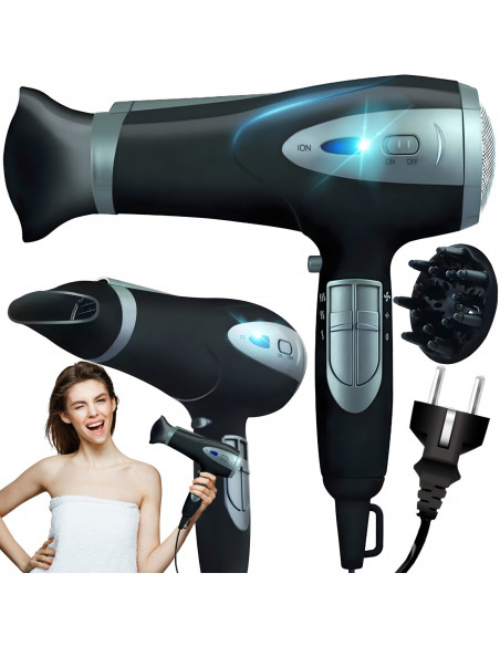 
Plaukų džiovintuvas su jonizacija, šaltu oru ir priedais 5 viename, 2000 W
