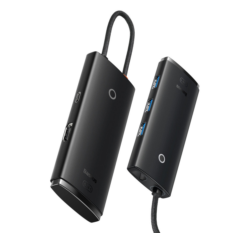 Lite serijos HUB adapteris USB-C HDMI 4x USB 3.0 20cm juodas
