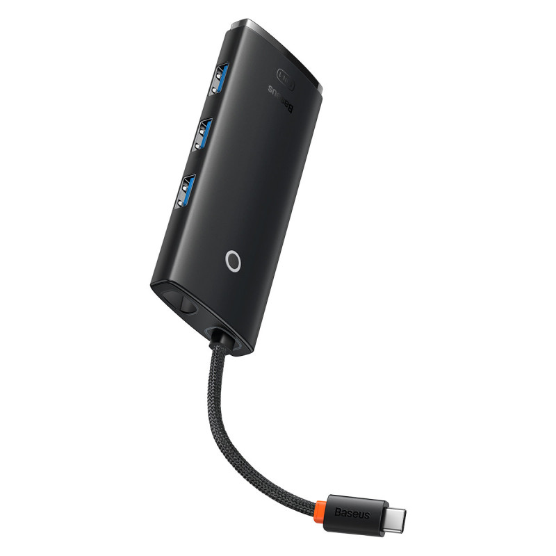 Lite serijos HUB adapteris USB-C HDMI 4x USB 3.0 20cm juodas