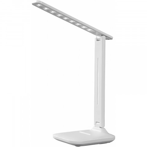 
Reguliuojama mokyklinė stalo lempa su telefono laikikliu - balta ir sidabrinė
