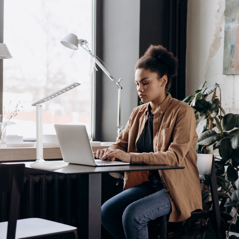 
Reguliuojama mokyklinė stalo lempa su telefono laikikliu - balta ir sidabrinė
