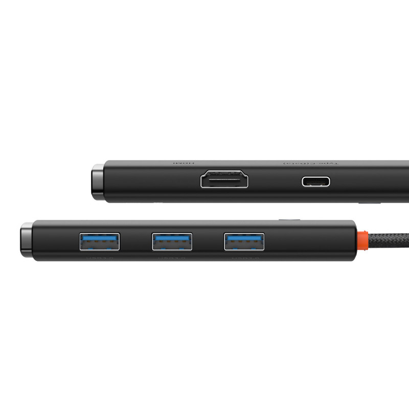 Lite serijos HUB adapteris USB-C HDMI 4x USB 3.0 20cm juodas