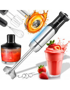 
Maišytuvo smulkintuvas, rankinis plaktuvas, 8 greičiai, 2 indai, 15000 aps./ min. – rinkinys
