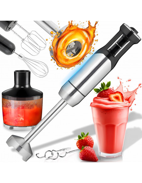 
Maišytuvo smulkintuvas, rankinis plaktuvas, 8 greičiai, 2 indai, 15000 aps./ min. – rinkinys
