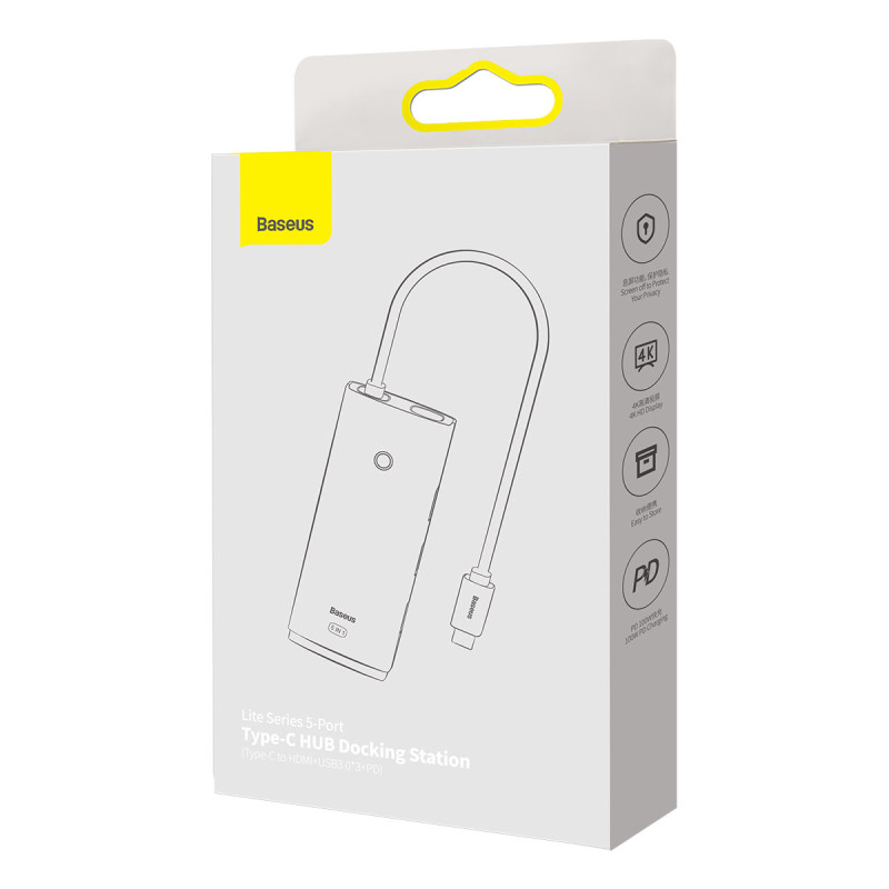Lite serijos HUB adapteris USB-C HDMI 4x USB 3.0 20cm juodas