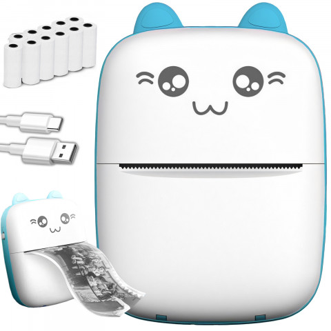 
„Mini Kot“ terminis spausdintuvas vaikams nuotraukoms ir užrašams, 11 ritinėlių, mėlynas
