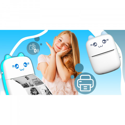 
„Mini Kot“ terminis spausdintuvas vaikams nuotraukoms ir užrašams, 11 ritinėlių, mėlynas
