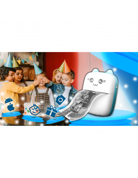 
„Mini Kot“ terminis spausdintuvas vaikams nuotraukoms ir užrašams, 11 ritinėlių, mėlynas
