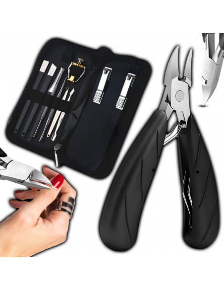 
Manikiūro ir pedikiūro nagų priežiūros įrankių rinkinys, nagų dildė, žnyplės – 8 dalių rinkinys.
