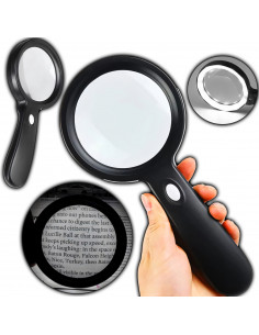 
Apšviestas skaitymo didintuvas, 10 kartų didinimas, 18 šviesos diodų, 85 mm
