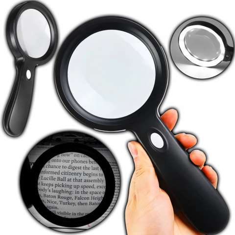 
Apšviestas skaitymo didintuvas, 10 kartų didinimas, 18 šviesos diodų, 85 mm
