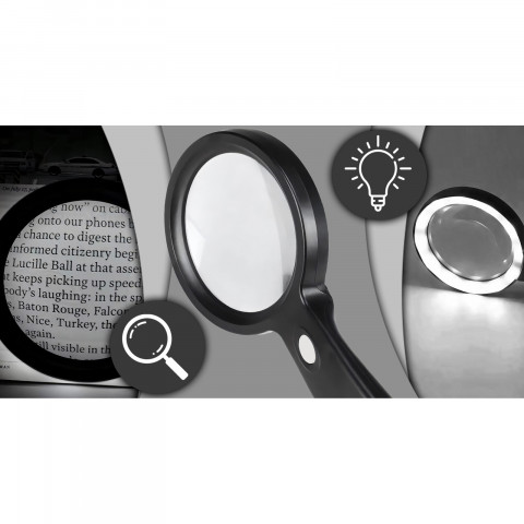 
Apšviestas skaitymo didintuvas, 10 kartų didinimas, 18 šviesos diodų, 85 mm
