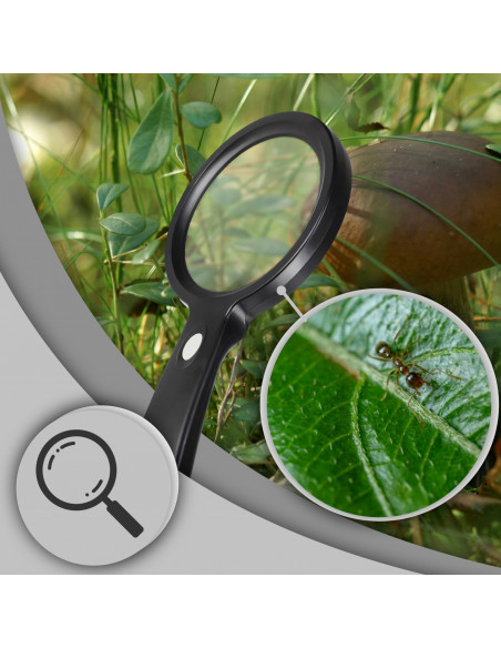 
Apšviestas skaitymo didintuvas, 10 kartų didinimas, 18 šviesos diodų, 85 mm
