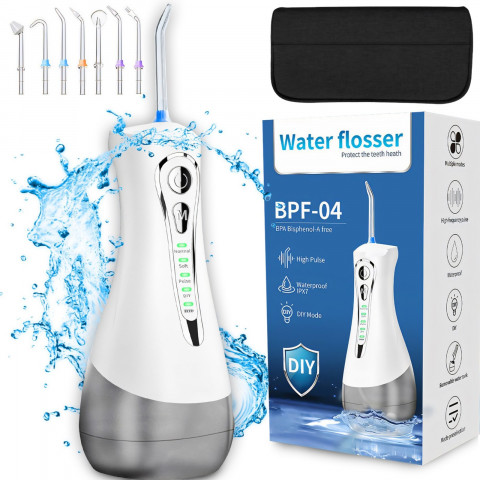 
Dantų irigatorius, belaidis, 4 režimai, 7 antgaliai, 300 ml - rinkinys
