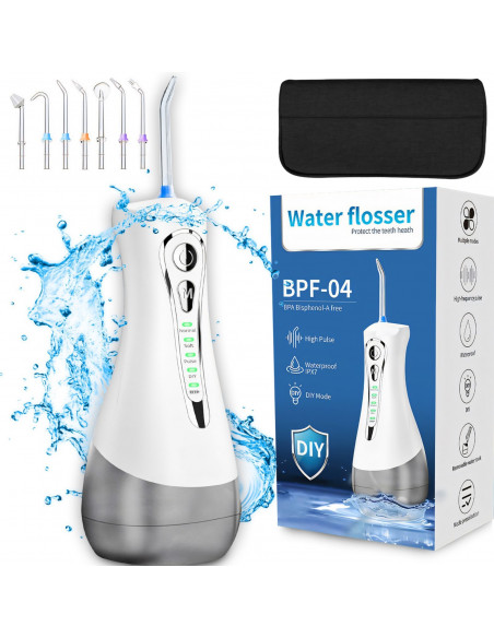 
Dantų irigatorius, belaidis, 4 režimai, 7 antgaliai, 300 ml - rinkinys
