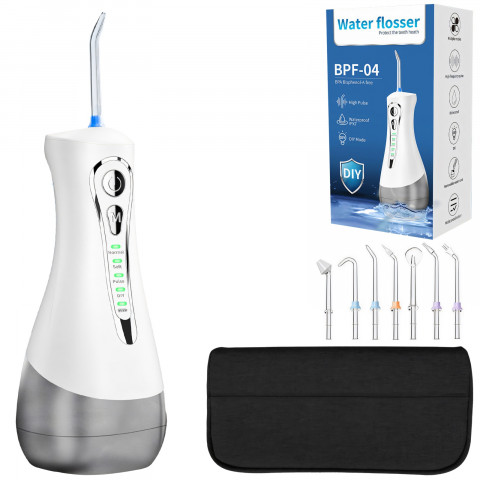 
Dantų irigatorius, belaidis, 4 režimai, 7 antgaliai, 300 ml - rinkinys
