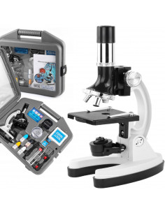 
Optinis mikroskopas su 300/ 600/ 1200 kartų didinimu, apšvietimu ir priedais – rinkinys
