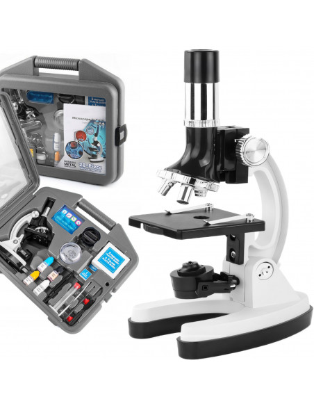 
Optinis mikroskopas su 300/ 600/ 1200 kartų didinimu, apšvietimu ir priedais – rinkinys
