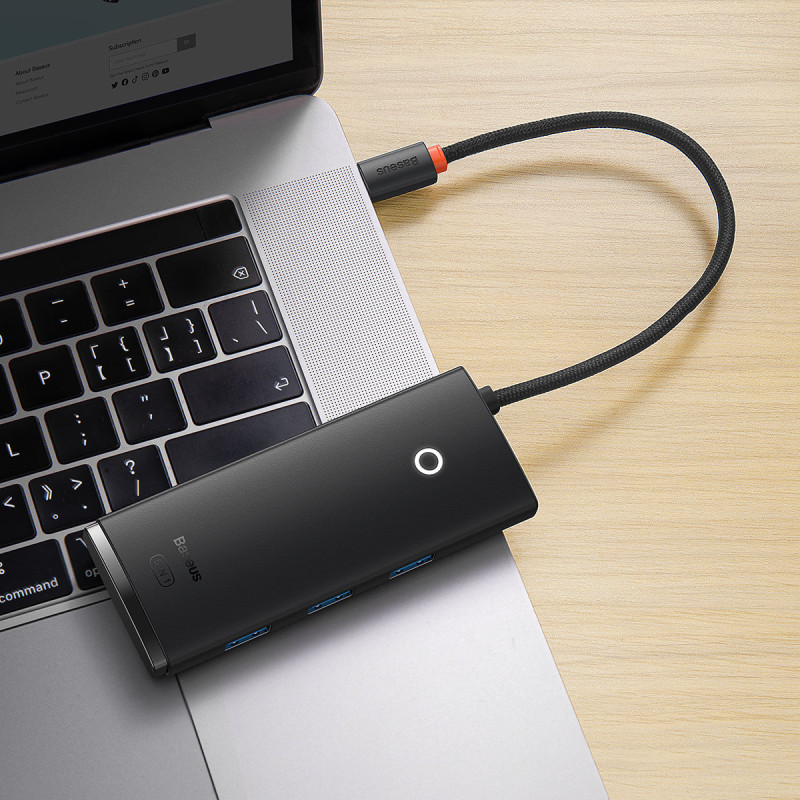 Lite serijos HUB adapteris USB-C HDMI 4x USB 3.0 20cm juodas