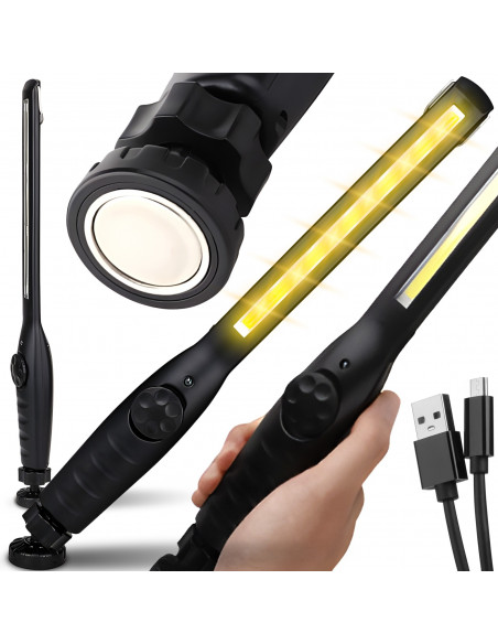 
Dirbtuvių lempa, įkraunamas darbinis žibintuvėlis su magnetu, LED 400 lm
