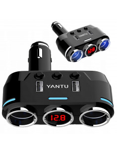 
Cigarečių žiebtuvėlio lizdo skirstytuvas-įkroviklis 2x USB-A LCD 12/ 24 V 100 W
