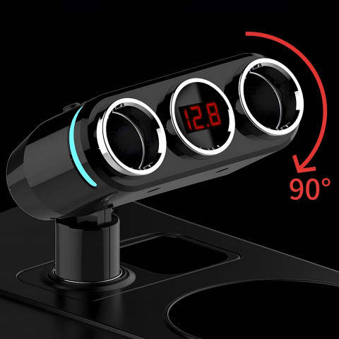 
Cigarečių žiebtuvėlio lizdo skirstytuvas-įkroviklis 2x USB-A LCD 12/ 24 V 100 W
