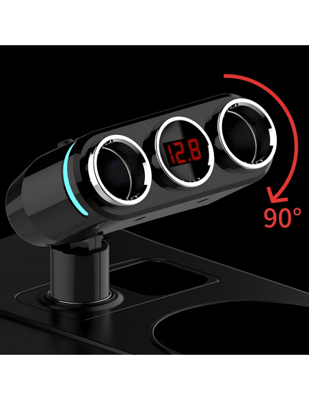 
Cigarečių žiebtuvėlio lizdo skirstytuvas-įkroviklis 2x USB-A LCD 12/ 24 V 100 W
