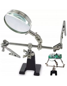 
Trečiųjų rankų litavimo rinkinys su 2,5 karto didinamuoju stiklu ir reguliuojamomis rankenomis
