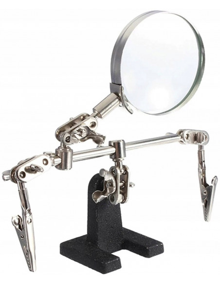 
Trečiųjų rankų litavimo rinkinys su 2,5 karto didinamuoju stiklu ir reguliuojamomis rankenomis
