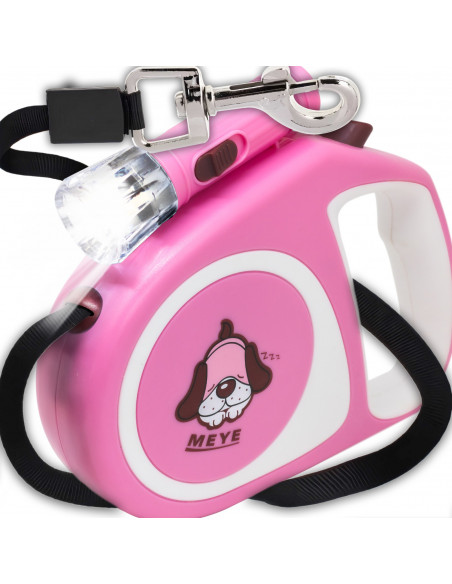 
Automatinis ištraukiamas pavadėlis šunims ir katėms su spyna ir LED žibintuvėliu iki 15 kg, 5 m - rožinis
