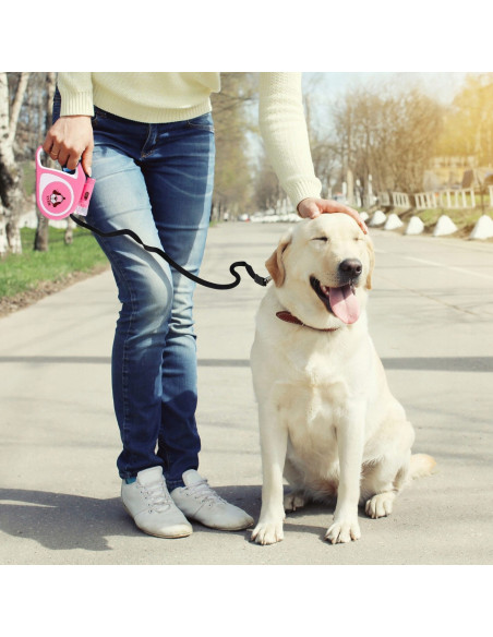 
Automatinis ištraukiamas pavadėlis šunims ir katėms su spyna ir LED žibintuvėliu iki 15 kg, 5 m - rožinis
