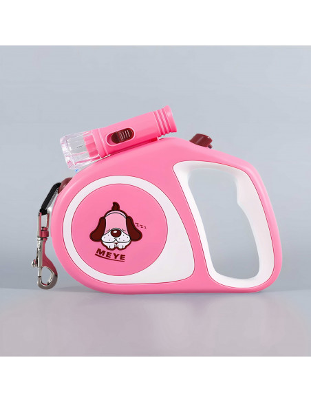 
Automatinis ištraukiamas pavadėlis šunims ir katėms su spyna ir LED žibintuvėliu iki 15 kg, 5 m - rožinis
