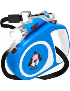 
Automatinis ištraukiamas pavadėlis šunims ir katėms su spyna ir LED žibintuvėliu iki 15 kg, 5 m - mėlynas
