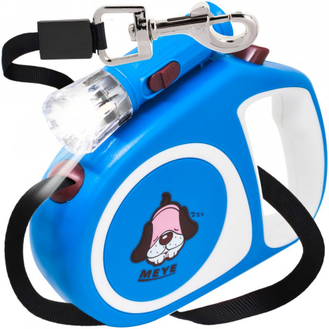 
Automatinis ištraukiamas pavadėlis šunims ir katėms su spyna ir LED žibintuvėliu iki 15 kg, 5 m - mėlynas
