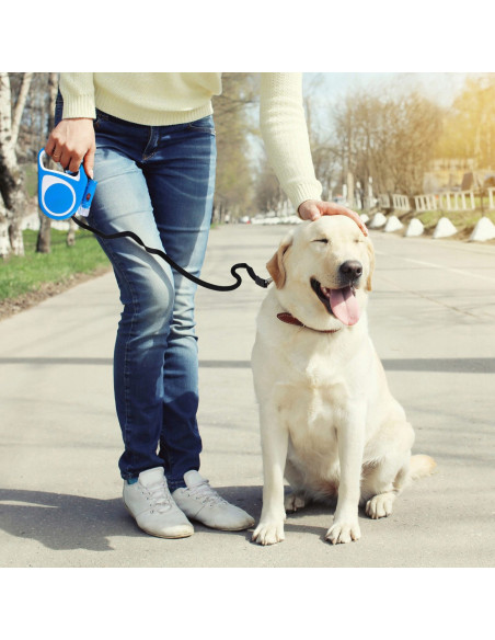 
Automatinis ištraukiamas pavadėlis šunims ir katėms su spyna ir LED žibintuvėliu iki 15 kg, 5 m - mėlynas
