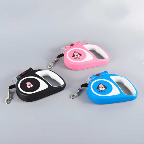 
Automatinis ištraukiamas pavadėlis šunims ir katėms su spyna ir LED žibintuvėliu iki 15 kg, 5 m - mėlynas
