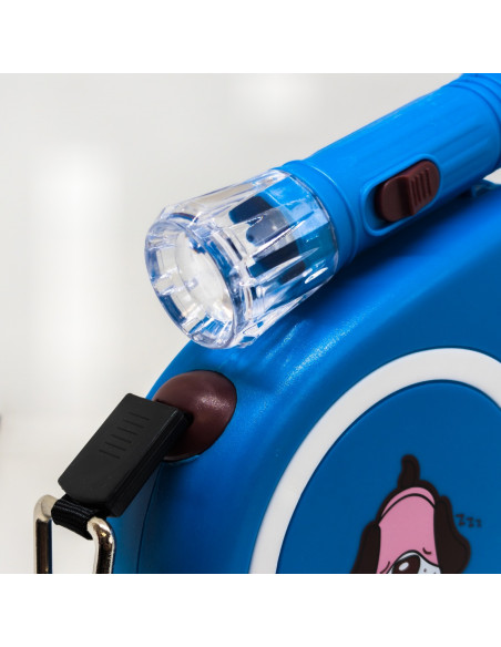 
Automatinis ištraukiamas pavadėlis šunims ir katėms su spyna ir LED žibintuvėliu iki 15 kg, 5 m - mėlynas
