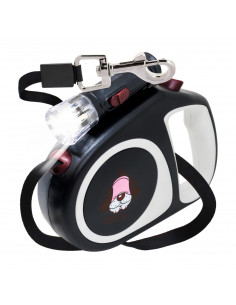 
Automatinis ištraukiamas pavadėlis šunims ir katėms su spyna ir LED žibintuvėliu iki 15 kg, 5 m - juodas
