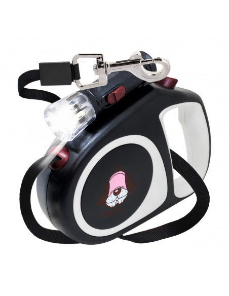 
Automatinis ištraukiamas pavadėlis šunims ir katėms su spyna ir LED žibintuvėliu iki 15 kg, 5 m - juodas
