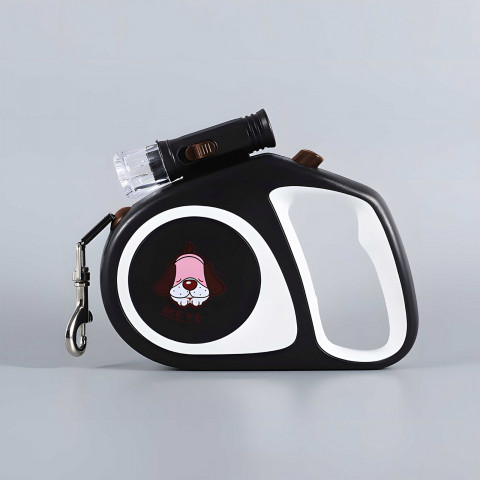 
Automatinis ištraukiamas pavadėlis šunims ir katėms su spyna ir LED žibintuvėliu iki 15 kg, 5 m - juodas
