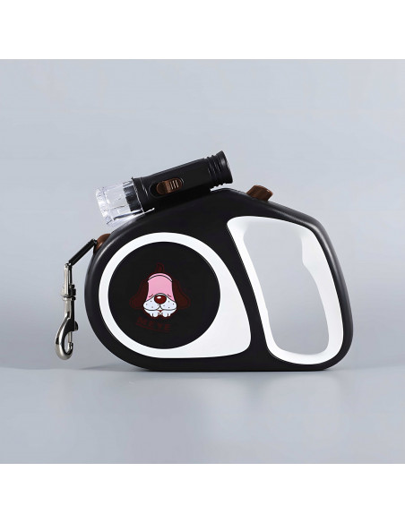 
Automatinis ištraukiamas pavadėlis šunims ir katėms su spyna ir LED žibintuvėliu iki 15 kg, 5 m - juodas
