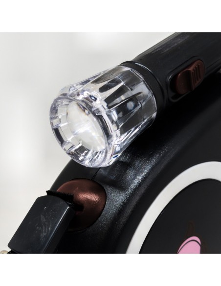 
Automatinis ištraukiamas pavadėlis šunims ir katėms su spyna ir LED žibintuvėliu iki 15 kg, 5 m - juodas
